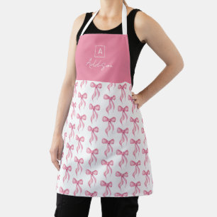 Rosa Schleifenmuster-Monogramm personalisiert Schürze
