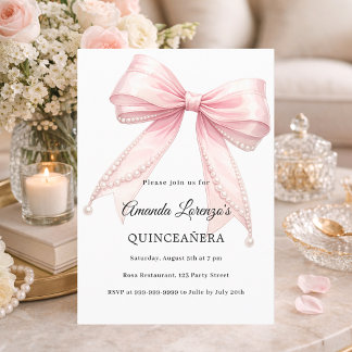Rosa Schleifenperlen elegante Quinceanera Luxus Einladung