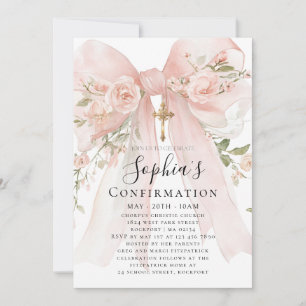 Rosa Schleifenrose Florales Mädchen Konfirmation Einladung