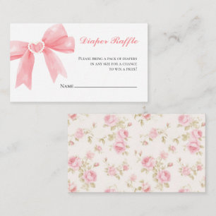 Rosa Schleifenrosen preppy Babyshower-Windelraffel Begleitkarte