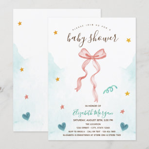 Rosa Schleifensternchen Herzen Baby Shower   Einladung