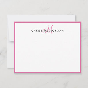 Rosa schlichte minimalistische Monogrammbezeichnun Mitteilungskarte