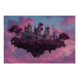 Rosa Schloss Schwebende Insel Poster