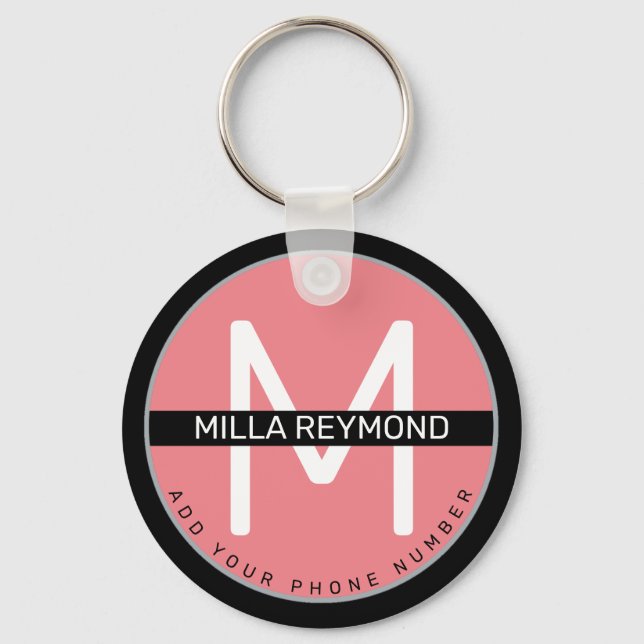 rosa Schlüsselanhänger mit Namen (Vorderseite)