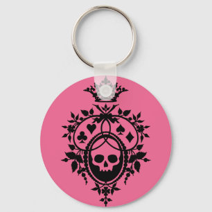 Rosa Schlüsselanhänger mit Totenkopf und Kartensym
