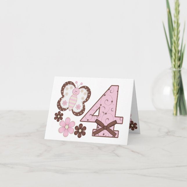 Rosa Schmetterling 4. Geburtstagsfeier Einladung (Vorderseite)