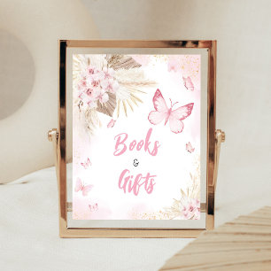 Rosa Schmetterling Baby Shower Bücher und Geschenk Poster