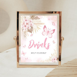 Rosa-Schmetterling-Baby-Shower-Getränke-Schild Poster