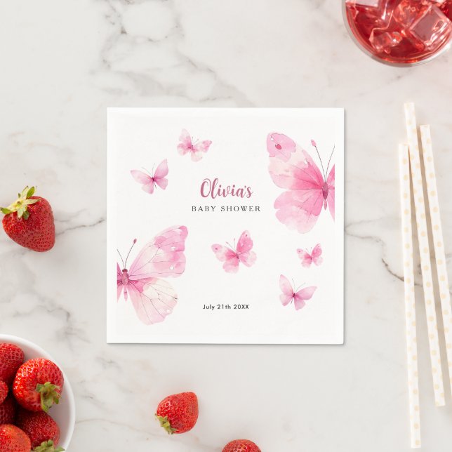 Rosa Schmetterling Baby Shower Serviette (Beispiel)