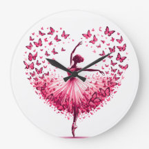 Rosa Schmetterling-Ballerina-Herz-Wanduhr – Elegan