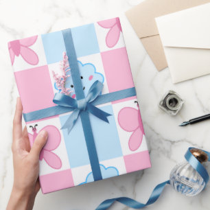 Rosa Schmetterling & Blaue Wolken Geschenkpapier