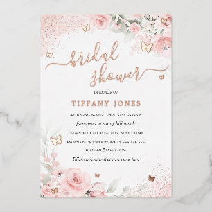 Rosa Schmetterling Blues Brautparty Folieneinladung