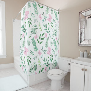 Rosa Schmetterling Botanische Vegetation Wasserfar Duschvorhang