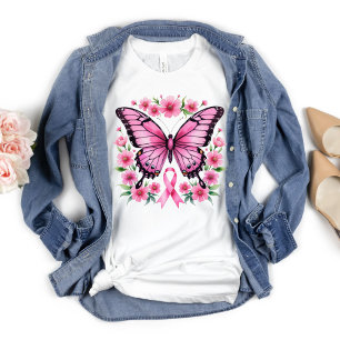 Rosa Schmetterling Brustkrebs-Bewusstseinsband T-Shirt