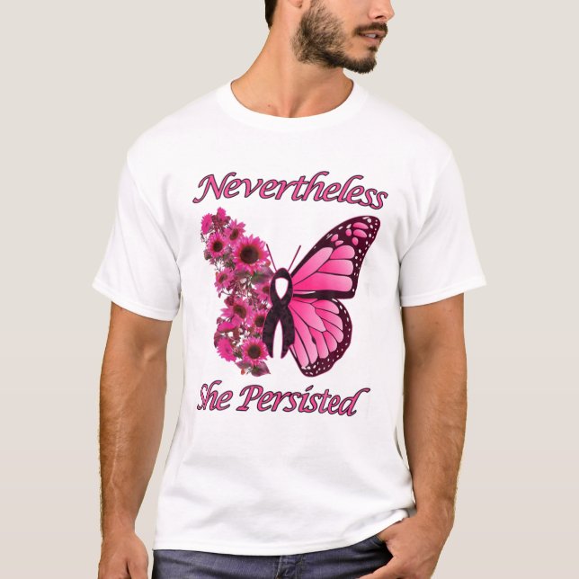 Rosa Schmetterling Brustkrebs T-Shirt (Vorderseite)