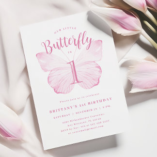 Rosa Schmetterling Einladung zum ersten Geburtstag