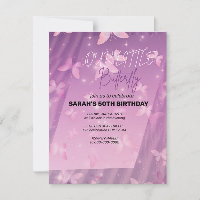 Rosa Schmetterling Einladung zum Geburtstag, Schme (Vorderseite)