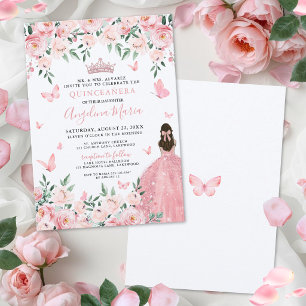 Rosa Schmetterling Floral Quinceanera Einladung
