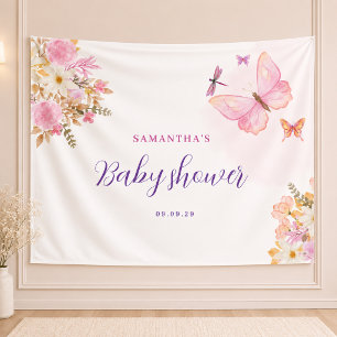 Rosa Schmetterling Florale Babyparty  Banner