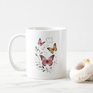 Rosa Schmetterling Florales Botanisches Design Kaffeetasse