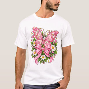 Rosa Schmetterling Florales Schleifendesign T-Shirt