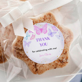 Rosa Schmetterling Geburtstagsschilder Runder Aufkleber