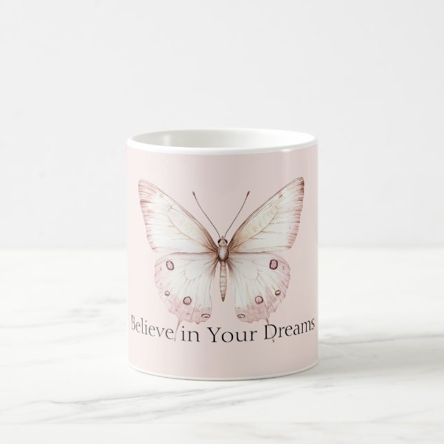 Rosa Schmetterling glaube an Träume Kaffeetasse (Mittel)