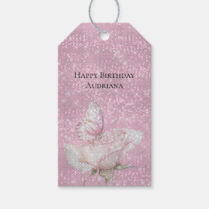 Rosa Schmetterling Glitzernder Geburtstag Geschenkanhänger