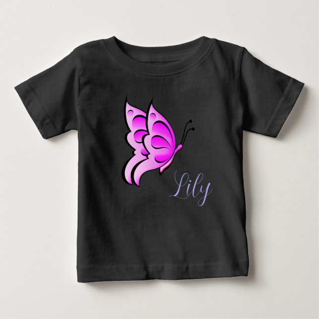 Rosa Schmetterling - Ihr Name für Ihr Baby T-shirt (Vorderseite)