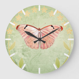 Rosa Schmetterling im Hintergrund der grünen Blüte Große Wanduhr