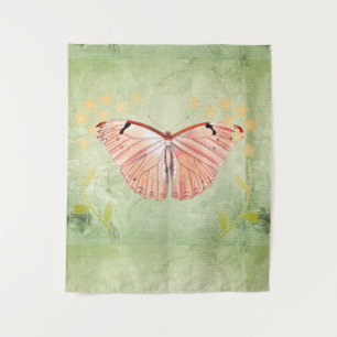 Rosa Schmetterling im Hintergrund der grünen Blüte Wandteppich