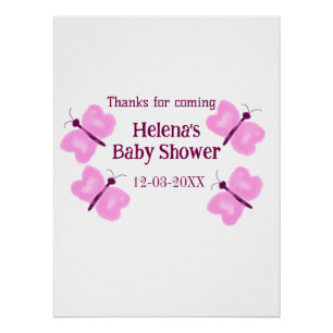 Rosa Schmetterling Kinderdusche Wasserfarbe Name Poster