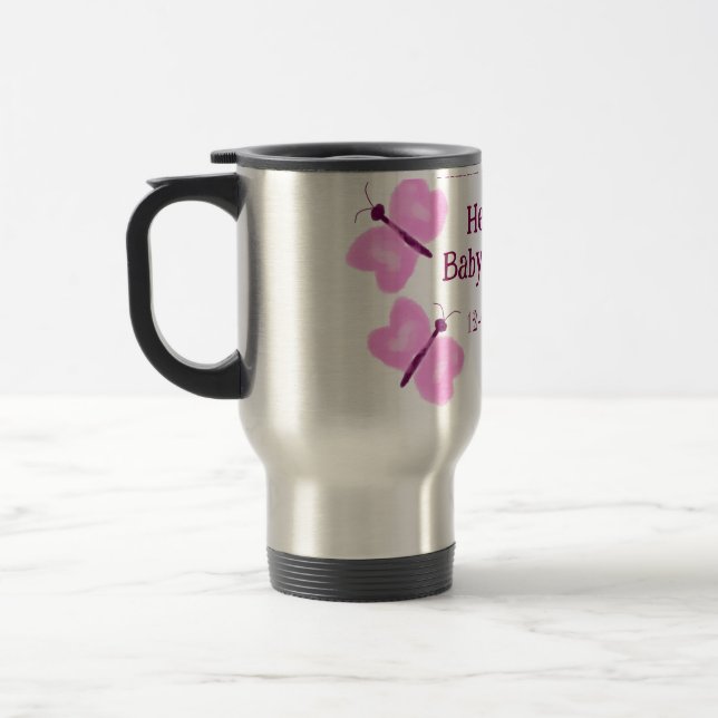 Rosa Schmetterling Kinderdusche Wasserfarbe Name Reisebecher (Links)
