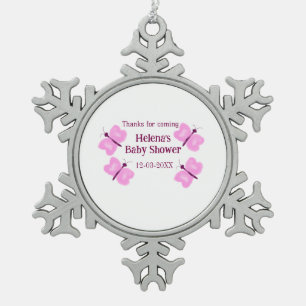 Rosa Schmetterling Kinderdusche Wasserfarbe Name Schneeflocken Zinn-Ornament