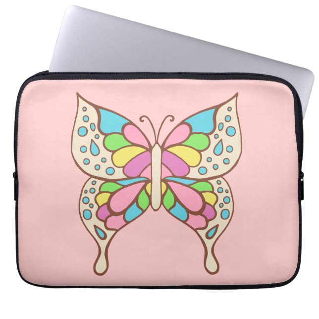 Rosa Schmetterling Laptopschutzhülle (Vorderseite)