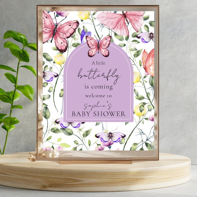 Rosa Schmetterling Lavendel Bogen Willkommen Baby  Poster (Von Creator hochgeladen)