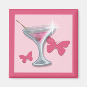 Rosa Schmetterling Martini-Magnet Magnet