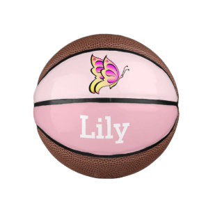 Rosa Schmetterling - Name hinzufügen Mini Basketball