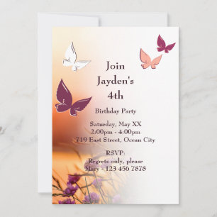 Rosa Schmetterling Party 4. Geburtstag Einladungsk Einladung