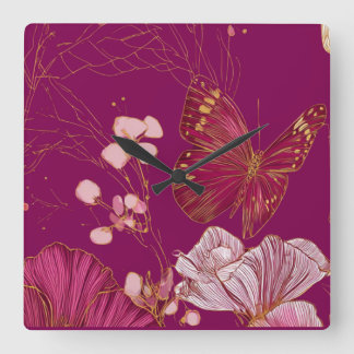 Rosa Schmetterling Quadratische Wanduhr