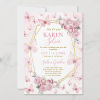 Rosa Schmetterling Quinceañera Einladung