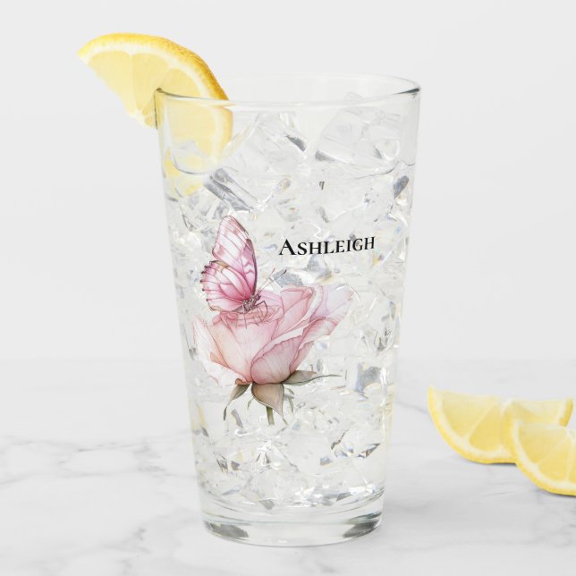 Rosa Schmetterling Rosa Hauch  Glas (Vorderseite Ice)