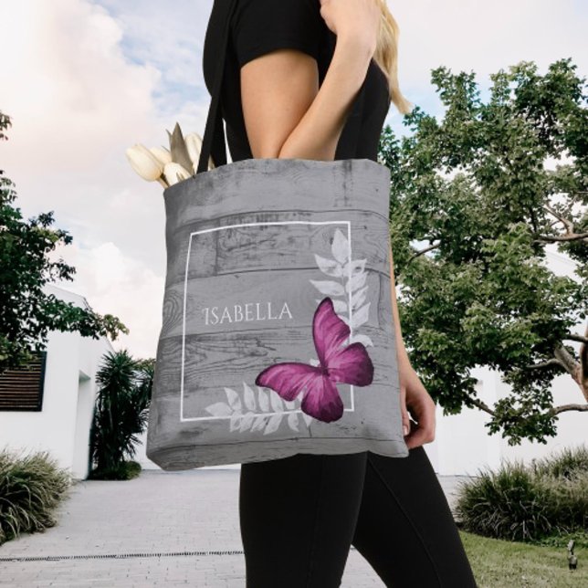 Rosa Schmetterling Rustikale Personalisierte Tote  (Pink Butterfly Rustic Personalized Tote Bag)