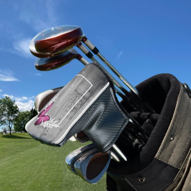 Rosa Schmetterling Rustikaler Golf Head Cover Headcover (Pink Butterfly Rustic Personalized Golf Head Cover)