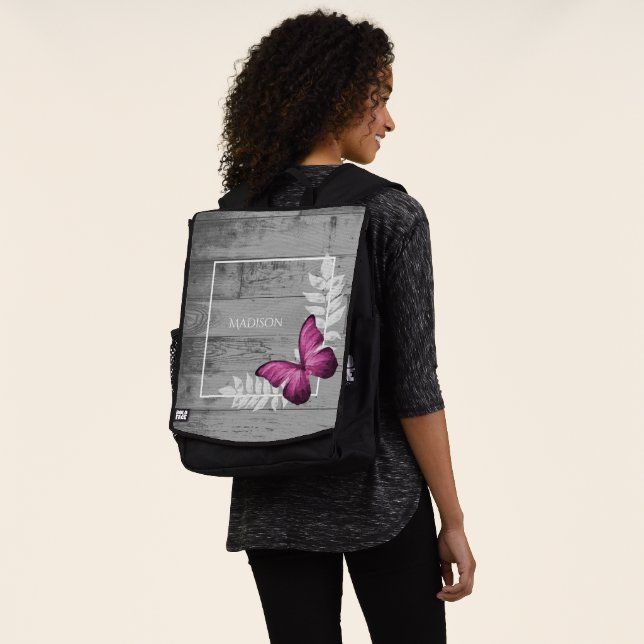 Rosa Schmetterling Rustikaler Personalisierter Ruc Rucksack (Ausgewaschen)