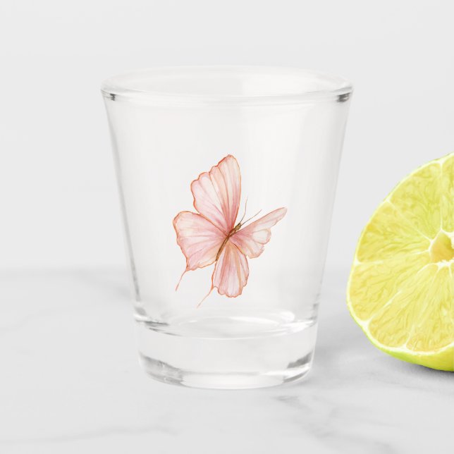 Rosa Schmetterling Schnapsglas (Vorderseite)