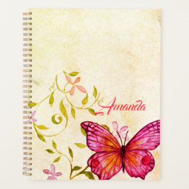 Rosa Schmetterling und Blumen Planer