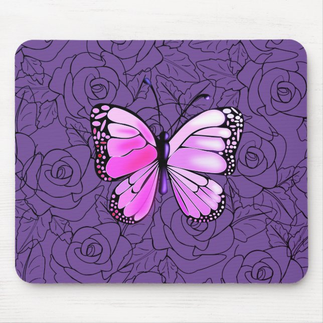 Rosa Schmetterling und Rose Art - Mousepad (Vorne)