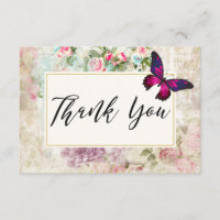 Rosa Schmetterling und Vintage Rose Collage Danke