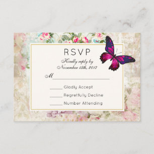 Rosa Schmetterling und Vintage Rose Hochzeit RSVP